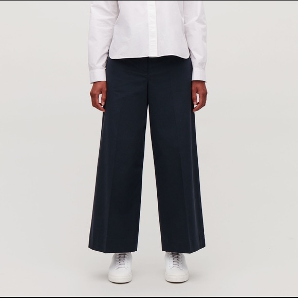 Cos Navy Blue Structured Cotton Wide Leg Trousers 2